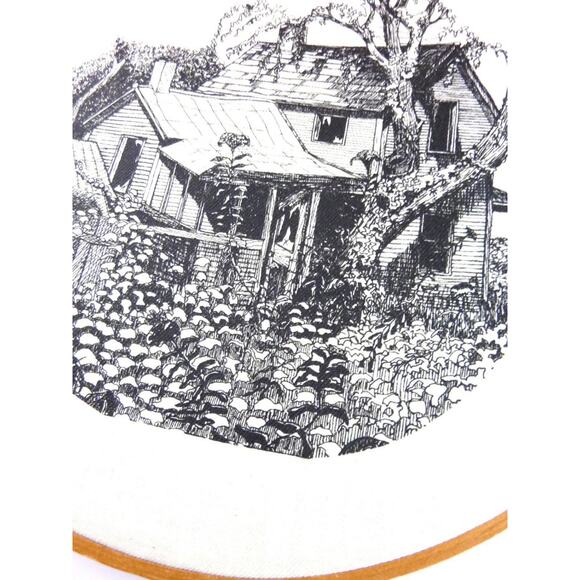 Vintage Printed Needlepoint Country Home Hoop Wall Hanging Countrycore Decor - Picture 3 of 5